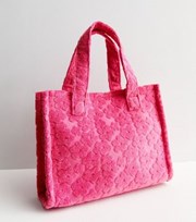 New Look Bright Pink Floral Embossed Towelling Mini Tote Bag